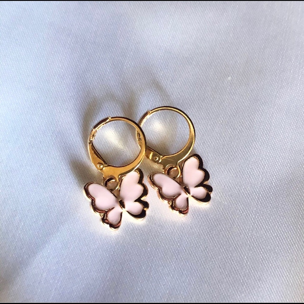 Pink butterfly earrings